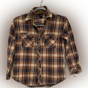 GAP Kids Boys Plaid Button Down Shirt Blue Orange